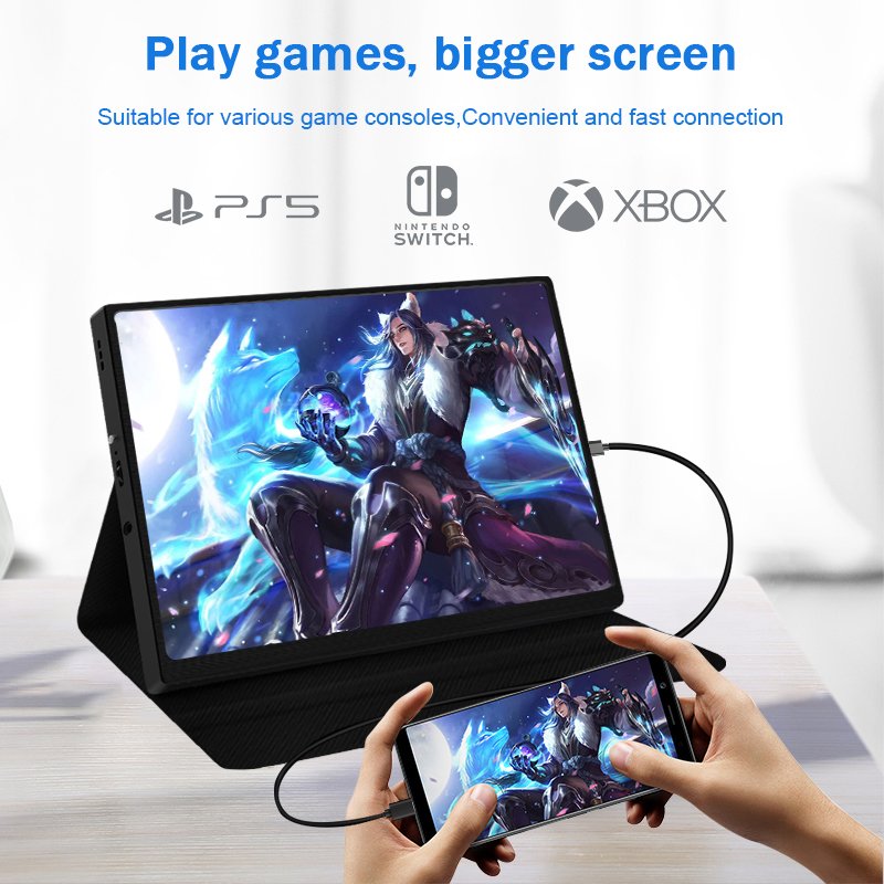 FHD LCD Display without touchscreen 100%sRGB with magnetic protective sleeve for outdoor working gaming for laptop pc ps5 switch
