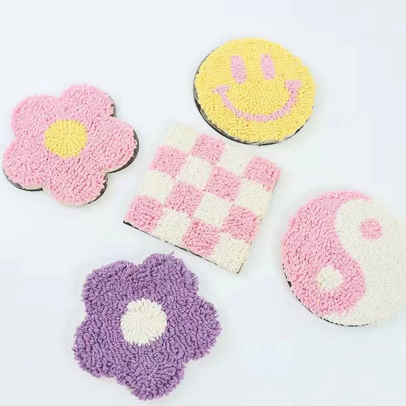 Custom Punch Needle Coaster Customization Mug Rug Soft DIY Mat Anime Handcraft Tufting Low MOQ Cute Needle Rug for Decorative