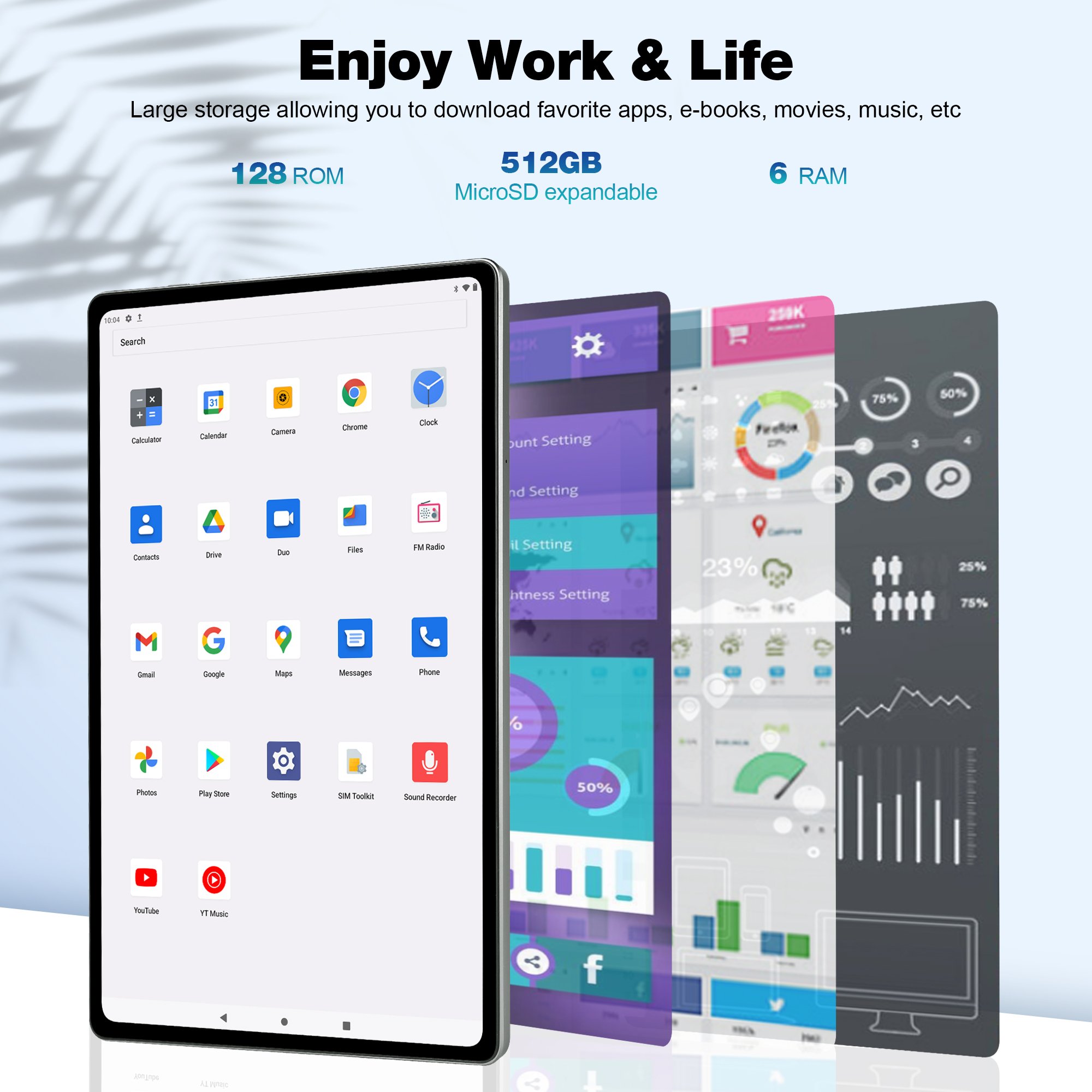 OEM 10.4 inch Android 12 Round Corner Design Tablet 6GB RAM 128GB ROM Tablet Smart Electronic Tablet Pc with Keyboard Covers