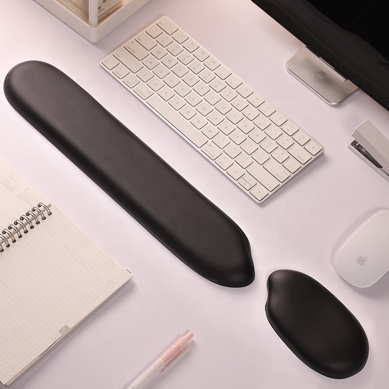 Creative Rice shaped Pu Leather Long wrist pad/support/cushion/rest with gel filled keyboard pad for computer