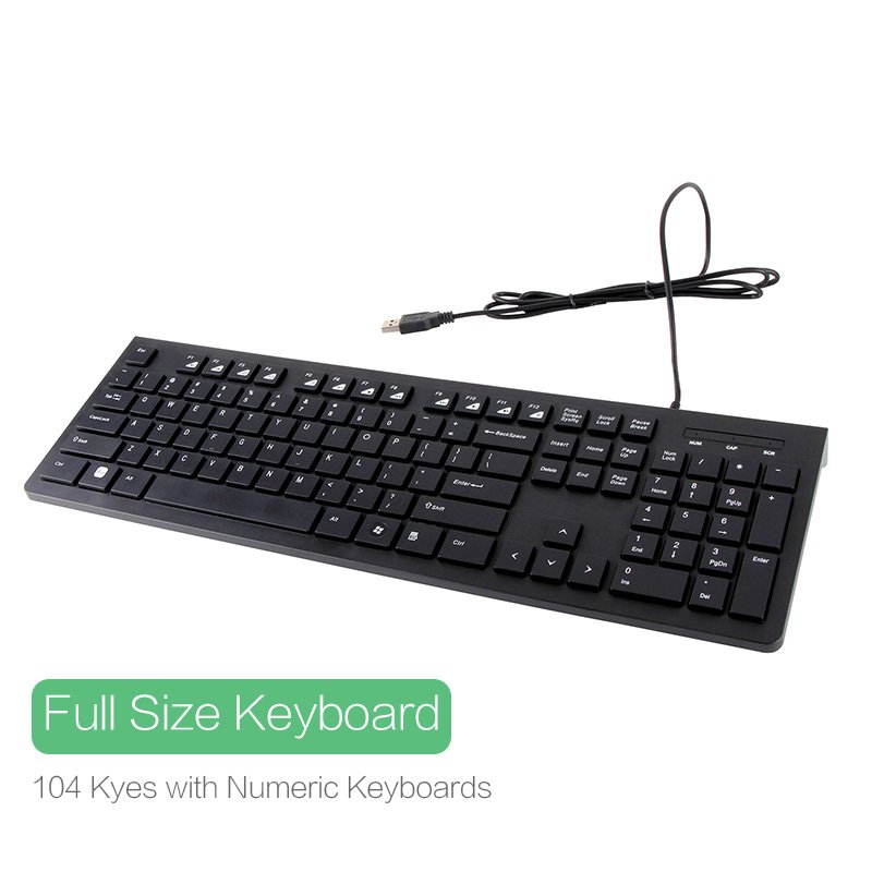 VCOM Ergonomic Computer Keyboard Wired 104Key Plug Play USB Keyboard for Office and Home