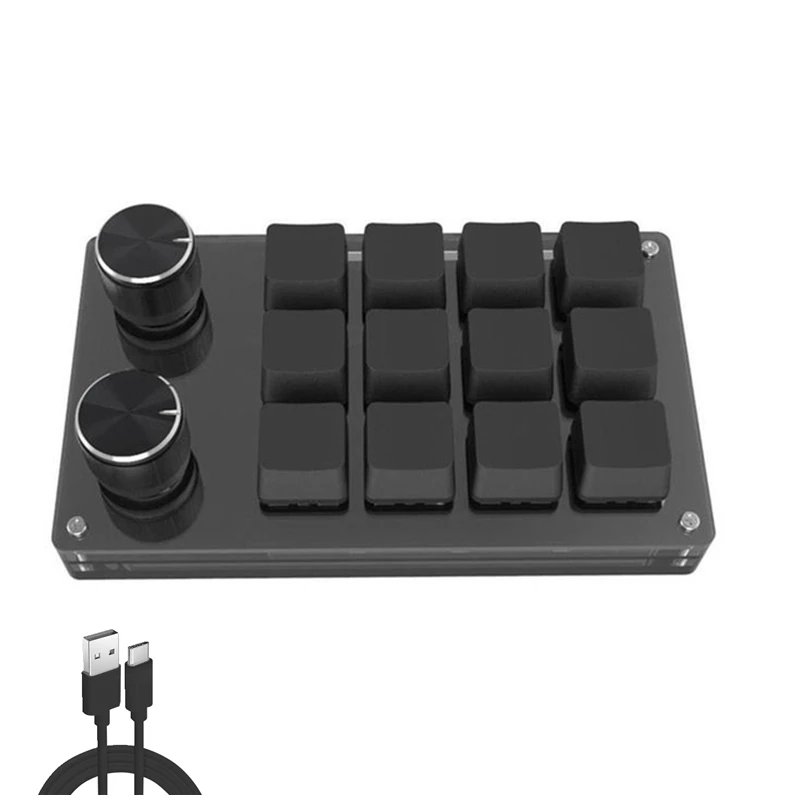 Hot sale 12 Keys Macro Mechanical Keyboard 2 Knob Programming DIY Mechanical Keyboard One Handed Fully Programmable Keyboard