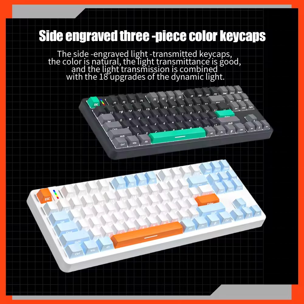 75% Wired Mechanical TKL Gaming Keyboard Silver Silent Switches 87 Keys LED White Backlit Compatible with Windows Laptop PC