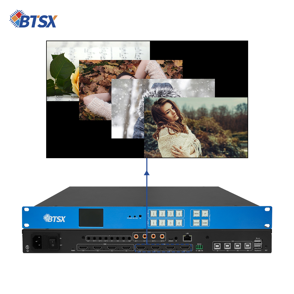 UHD Support Splicing 4k60 4x4 HDMI Matrix Switchr 4x1 1x4 1x3 2x2 Seamless Blue Technology Low Price Keyboard Switch Matrix
