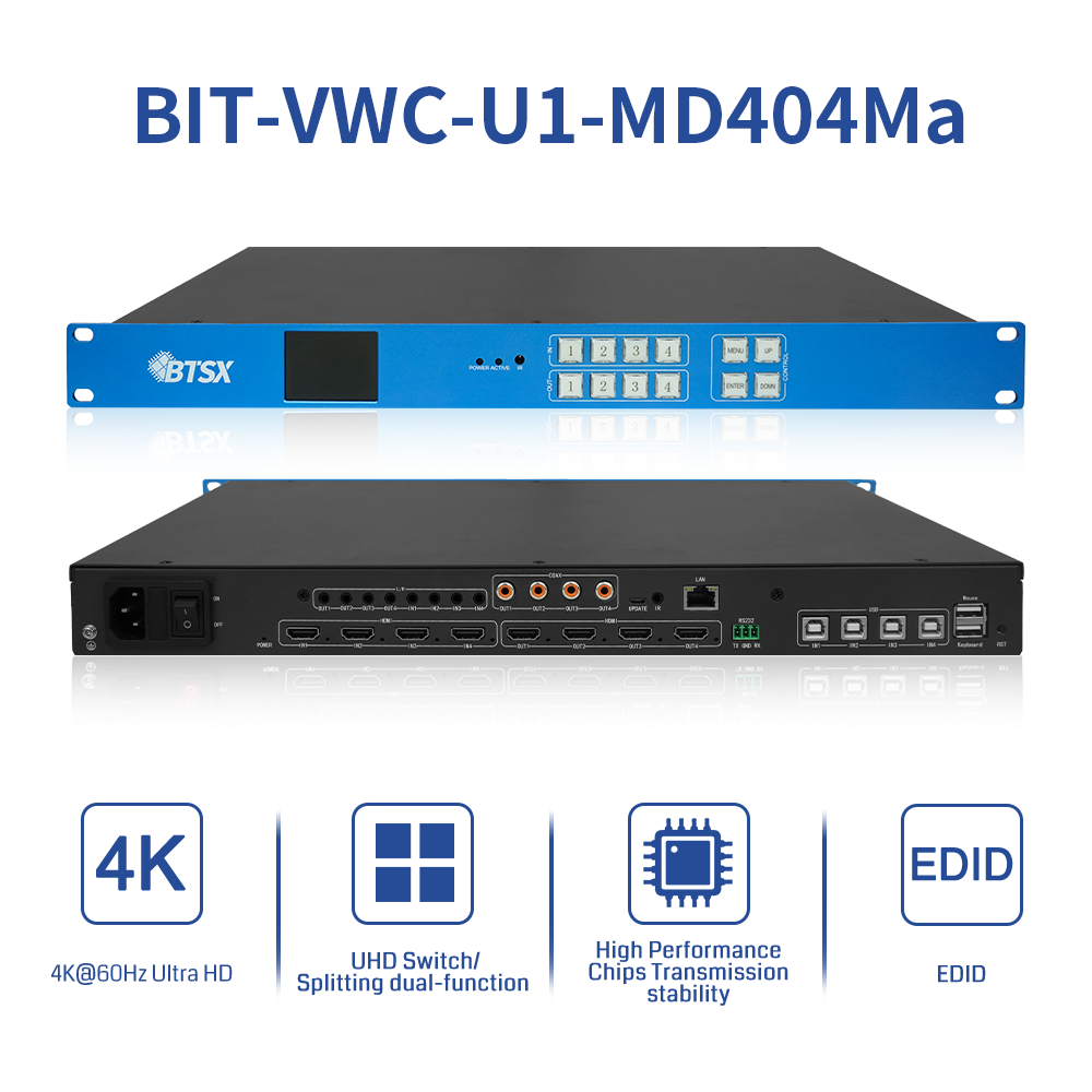 UHD Support Splicing 4k60 4x4 HDMI Matrix Switchr 4x1 1x4 1x3 2x2 Seamless Blue Technology Low Price Keyboard Switch Matrix