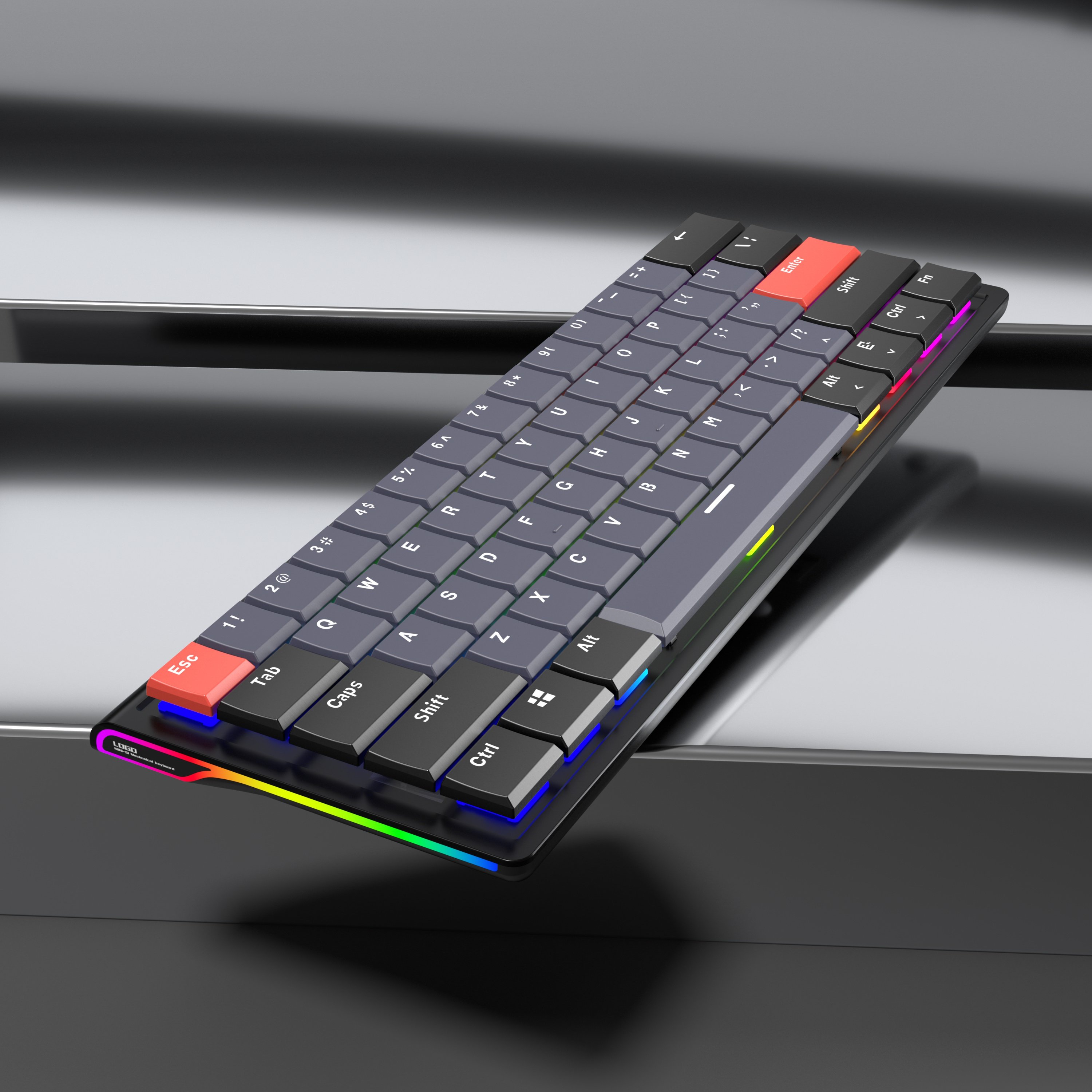 Customized 61 keys Wired ultra slim thin low profile Keycaps Gaming mechanical keyboard Red Blue Brown switch LED Backlit