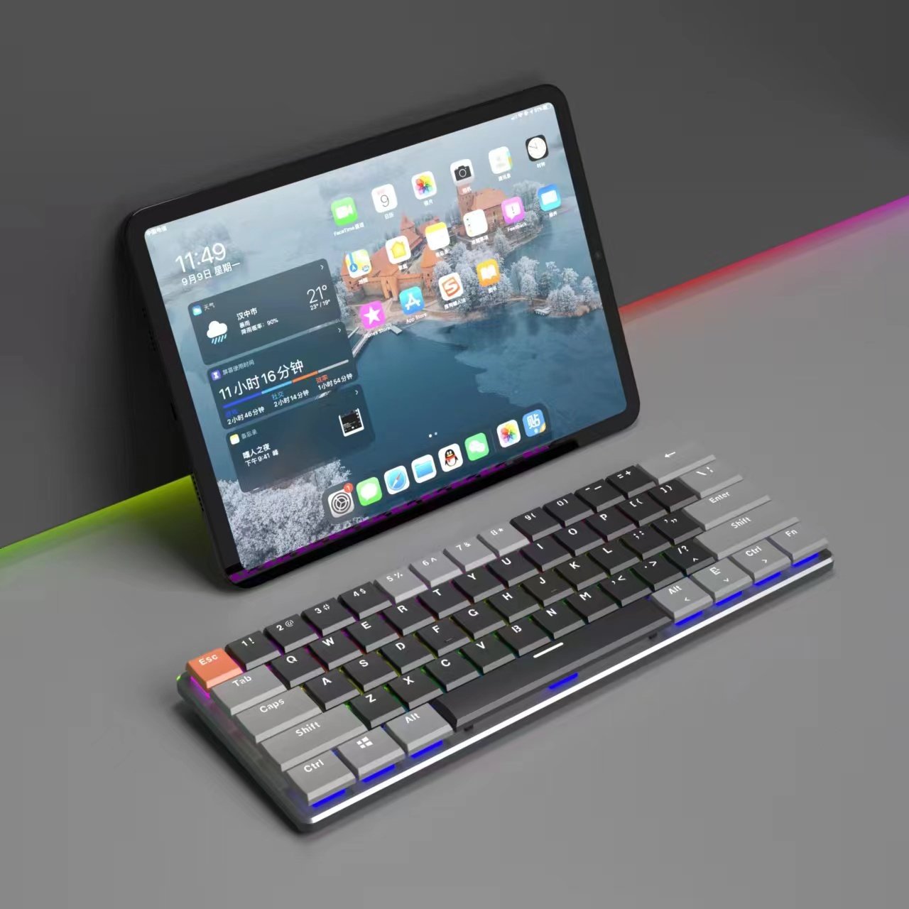 Customized 61 keys Wired ultra slim thin low profile Keycaps Gaming mechanical keyboard Red Blue Brown switch LED Backlit