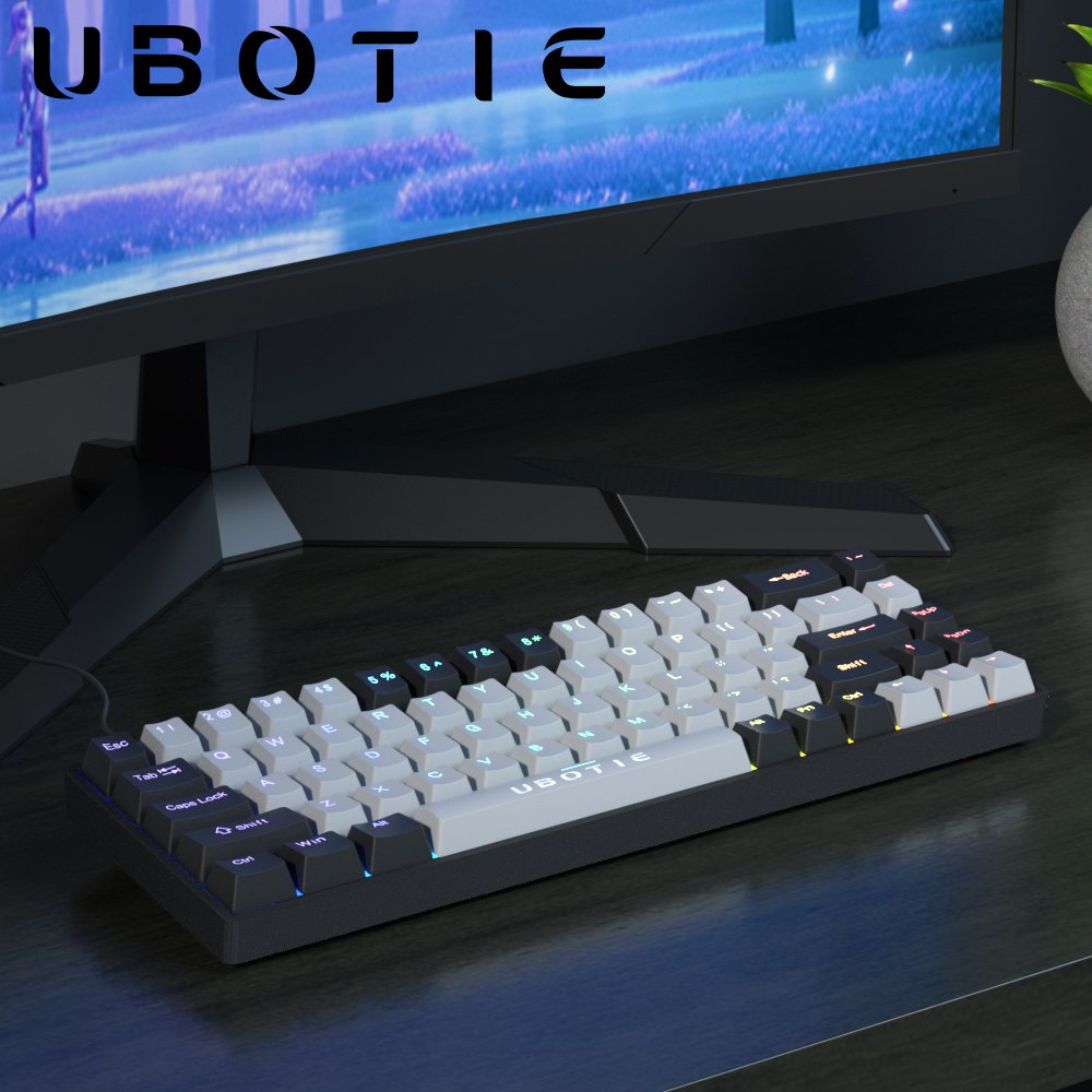 Blue Switch 60 Percent 68 Keys Mini Portable Ultra Compact LED Backlit Gaming Mechanical Keyboard for PC Gamer