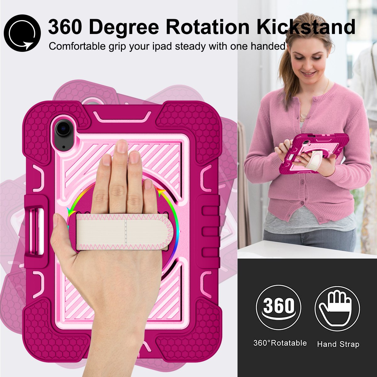 New Style Lower Price Rose Red + Pink Waterproof Tpu/ Silicone +Pc Tablet Case For Ipad Mini 6 8.3Inch Keyboard Case