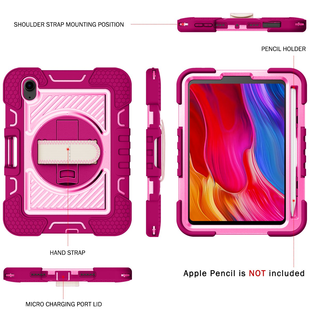 New Style Lower Price Rose Red + Pink Waterproof Tpu/ Silicone +Pc Tablet Case For Ipad Mini 6 8.3Inch Keyboard Case