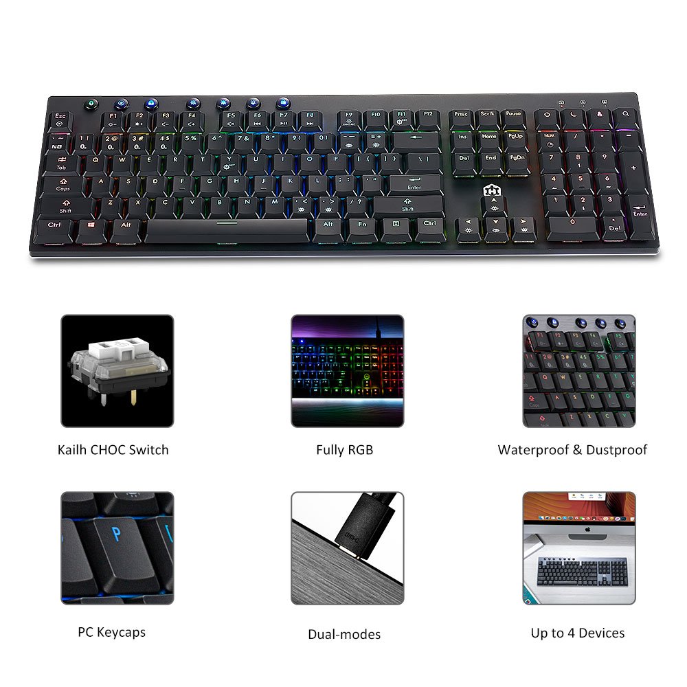 108keys PC Keycaps Bluetooth Wireless USB Wired Connection Kailh White Brown Swith Mechanical Gaming Keyboard For Desktop Laptop