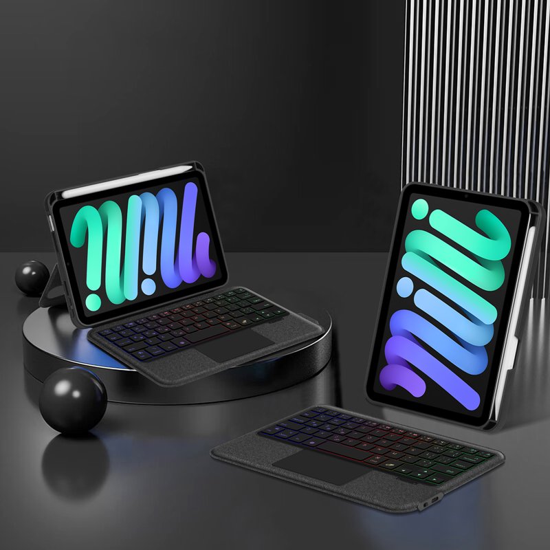 for Apple iPad mini 6 Keyboard Case Smart Pencil Slot Mini Case with Magnetic LED Keyboard Cover for iPad Mini 6 gen Free Mouse