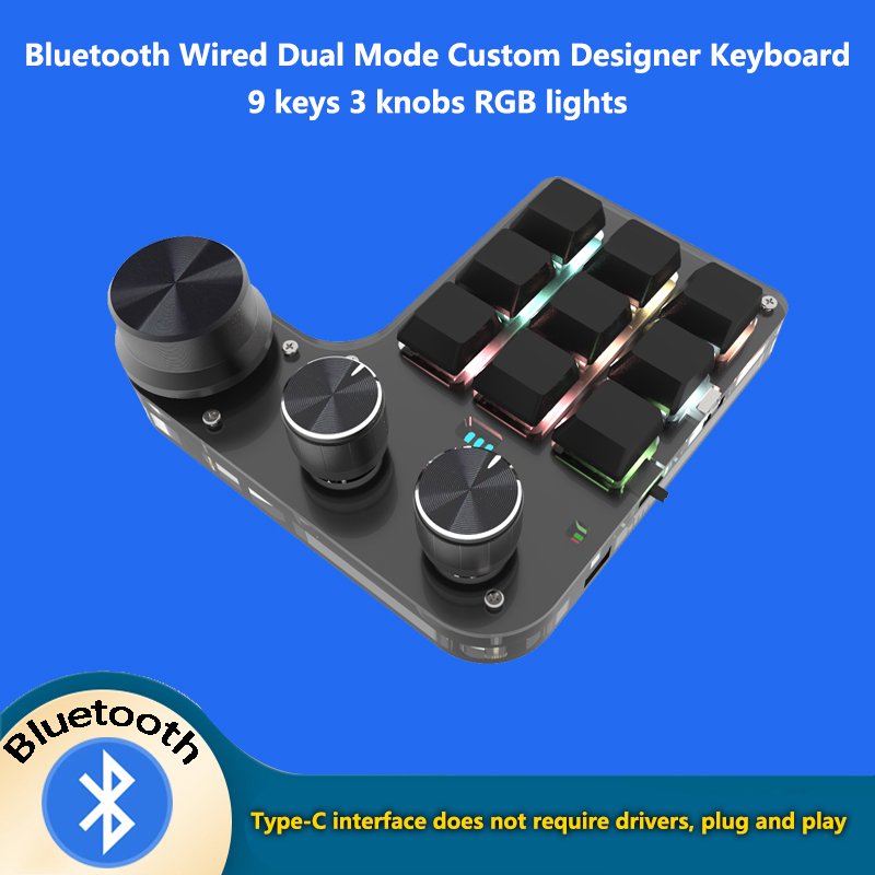 Mechanical Keypad Bluetooth Wireless Dual-mode Editing Shortcut Copy 15key Macro Mechanical Keyboard Kit 3 Encoder Knob Keyboard