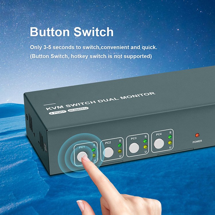 HDMI KVM Switch dual monitor 4 port 4k 60hz KVM Switches with Hot key