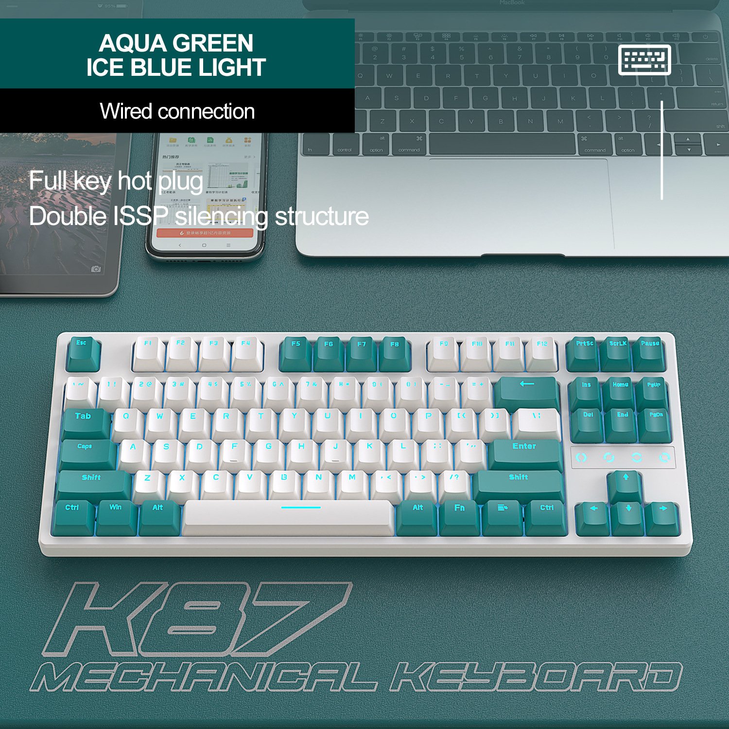 87-Key ABS Hot Swap Keycap Mechanical Gaming Keyboard Kailh Switch USB Type-C Wired Connection Red Brown Desktop Laptop ROHS
