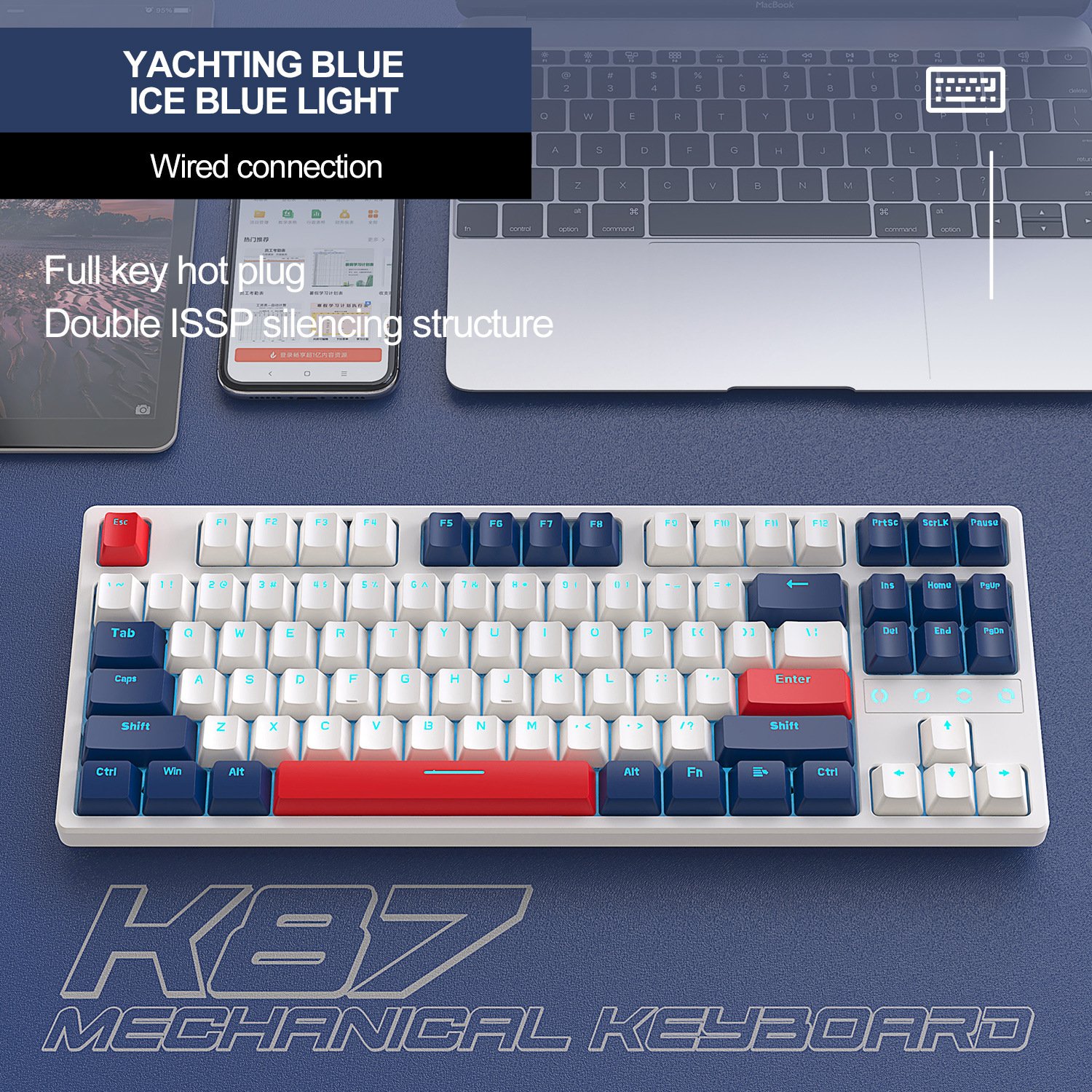 87-Key ABS Hot Swap Keycap Mechanical Gaming Keyboard Kailh Switch USB Type-C Wired Connection Red Brown Desktop Laptop ROHS