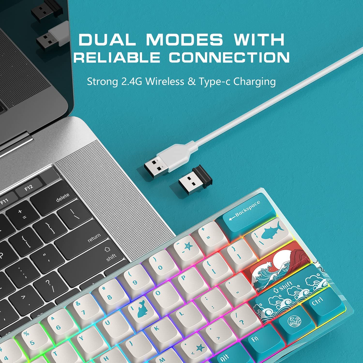 60% Keyboard 63 Keys Blue Red Switch Custom keycaps USB Wired Wireless Gaming Fashion RGB backlit optical mechanical keyboard