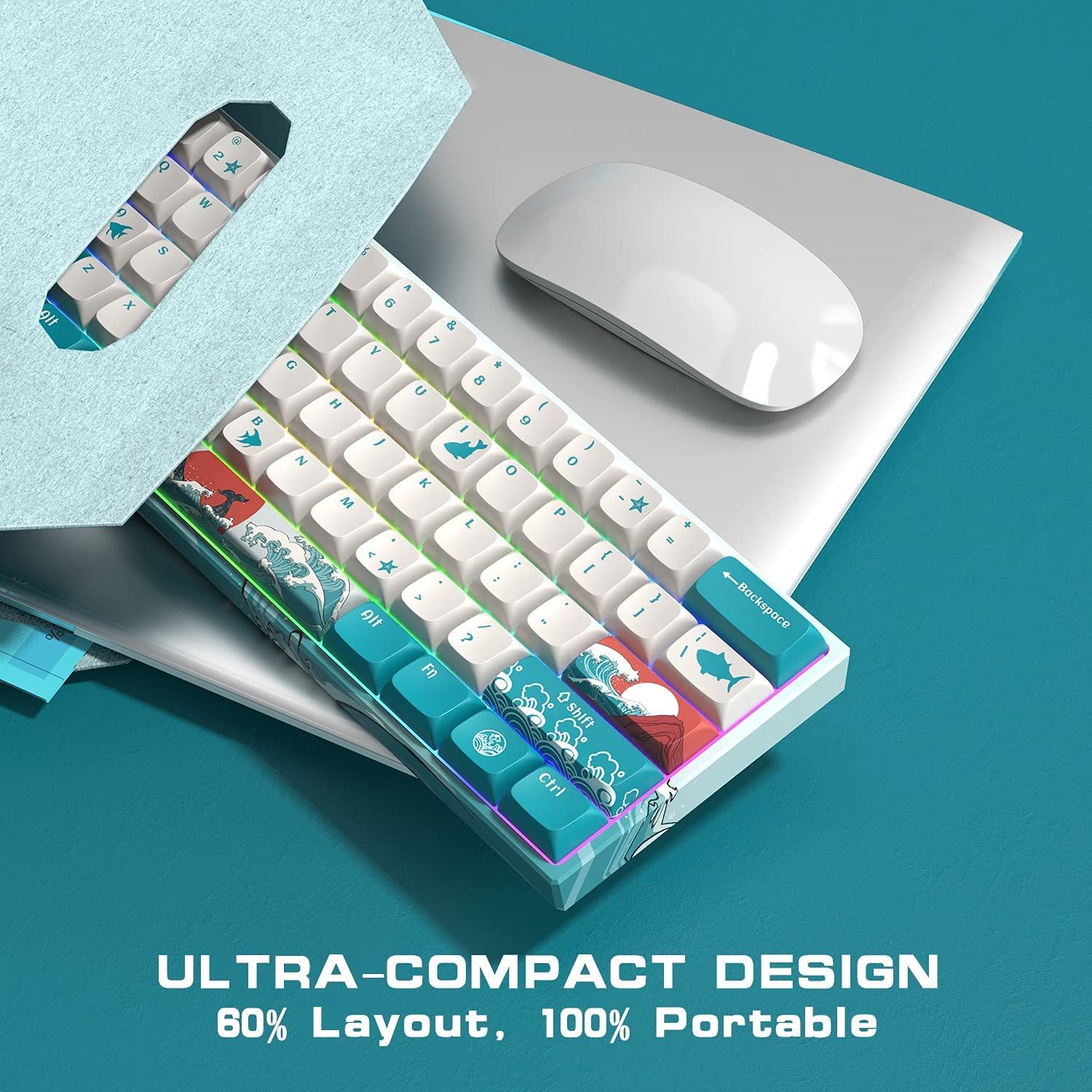 60% Keyboard 63 Keys Blue Red Switch Custom keycaps USB Wired Wireless Gaming Fashion RGB backlit optical mechanical keyboard