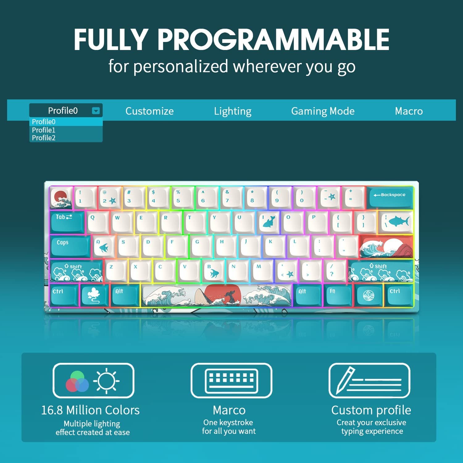 60% Keyboard 63 Keys Blue Red Switch Custom keycaps USB Wired Wireless Gaming Fashion RGB backlit optical mechanical keyboard