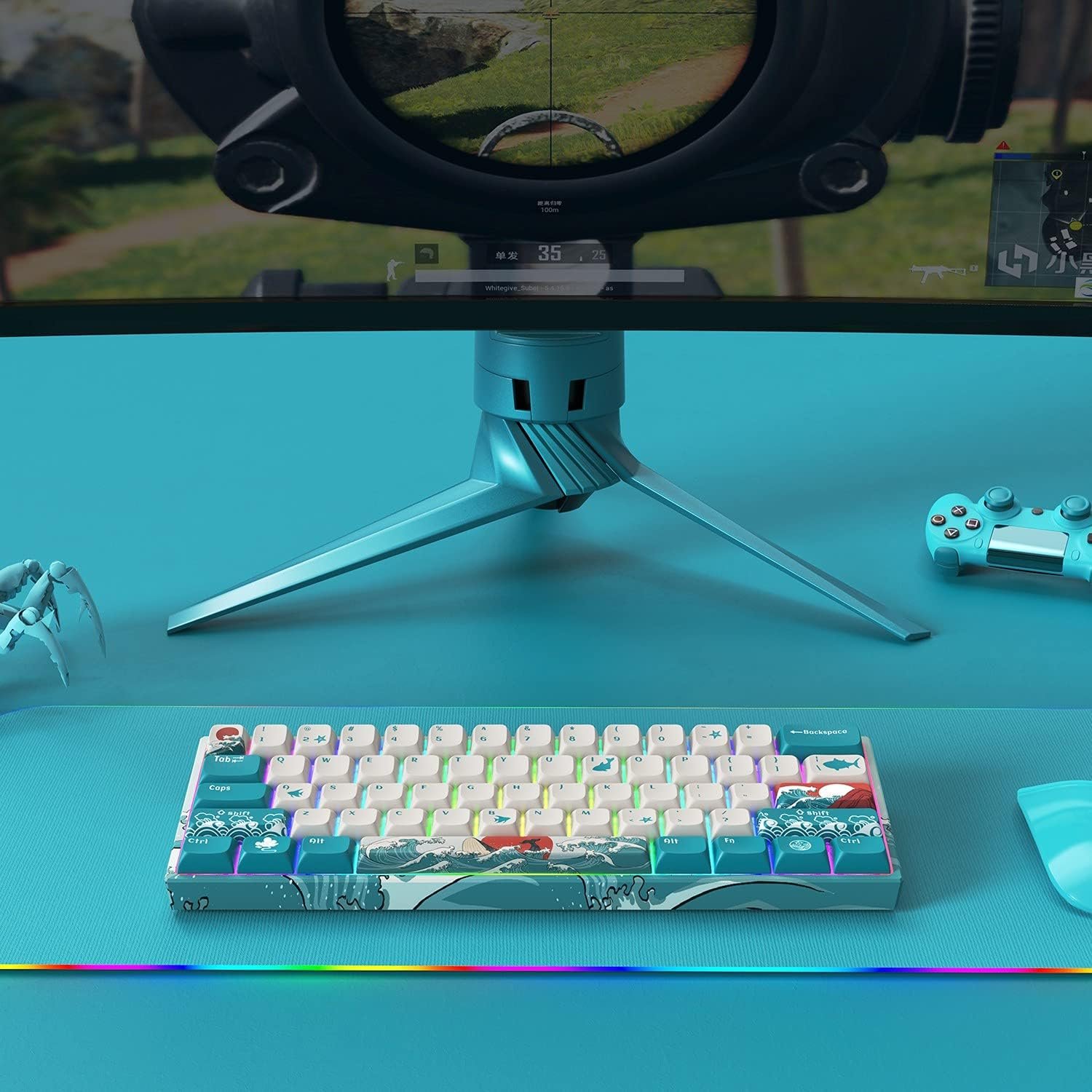 60% Keyboard 63 Keys Blue Red Switch Custom keycaps USB Wired Wireless Gaming Fashion RGB backlit optical mechanical keyboard