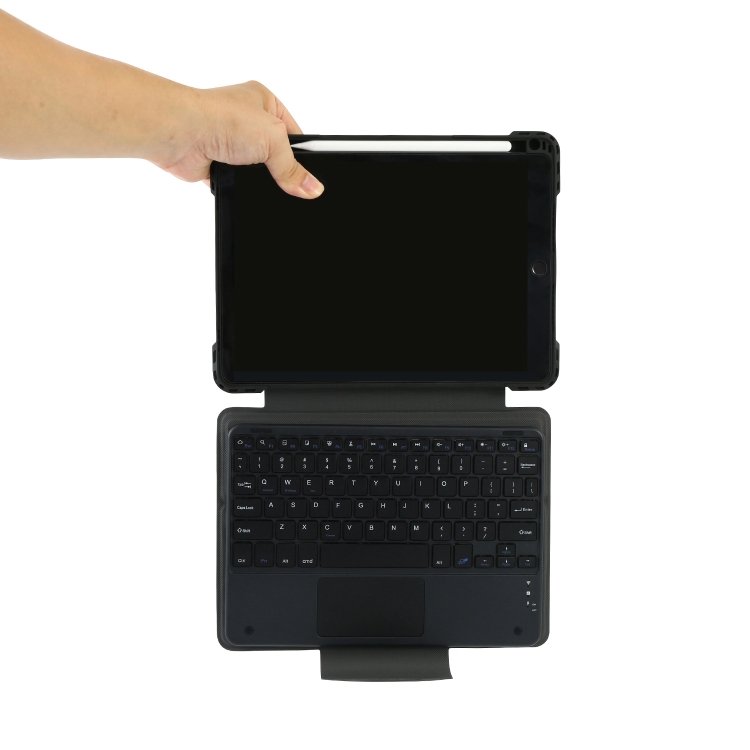 Rugged PU leather folio case with bluetooth touch pad keyboard shockproof 360 degree rotating cover for iPad 10.2 7/8/9th gen