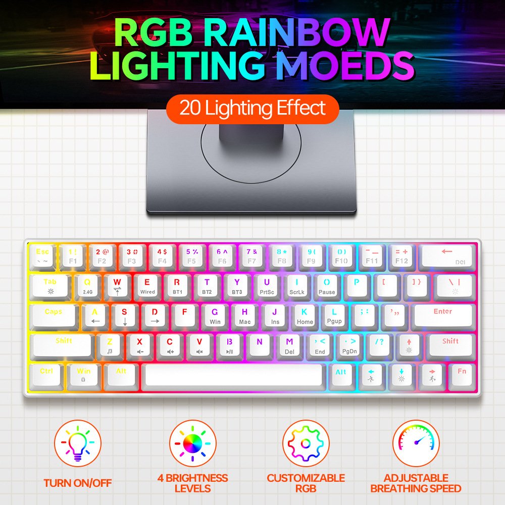 mini rgb 60% wire ergonomicmechan computer switch switches usb custom backlit wireless mechanical backlight gaming keyboard 2024