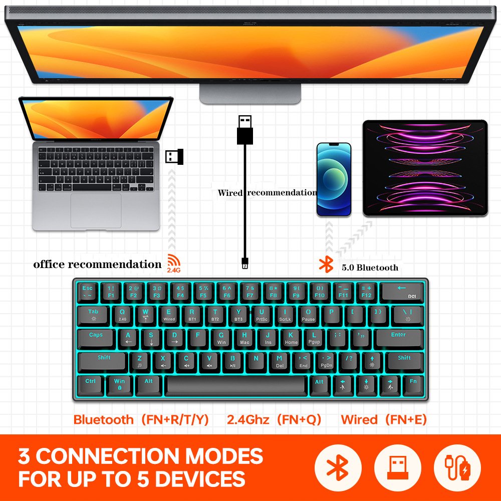 mini rgb 60% wire ergonomicmechan computer switch switches usb custom backlit wireless mechanical backlight gaming keyboard 2024