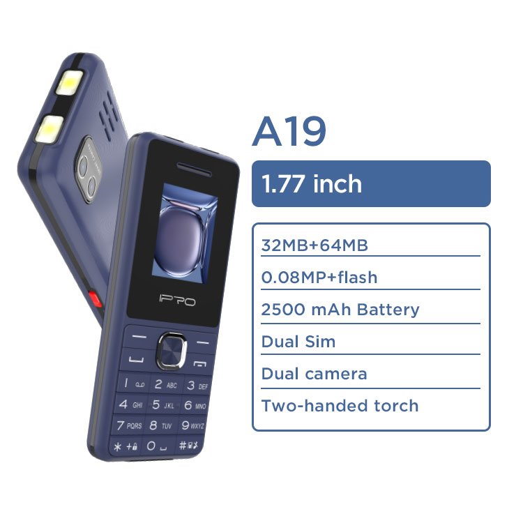 IPRO Wholesale A19 1.77 inch screen dual SIM Long stand-by keyboard dual torch side key torch switch