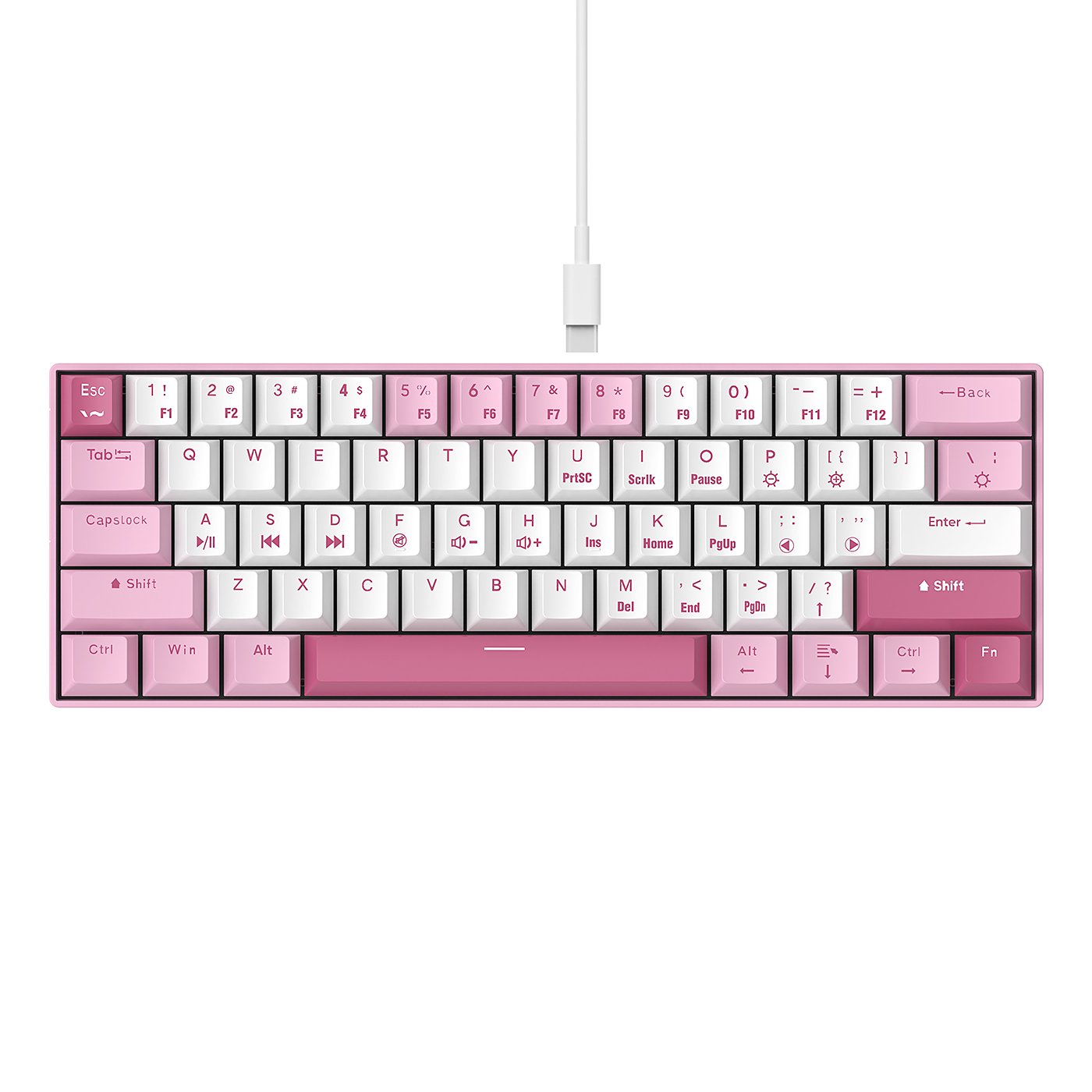 60 Percent Mechanical Gaming Keyboard Ergonomic Durable Detachable Type-C Cable Mini White Gaming Keyboard with Blue Switches