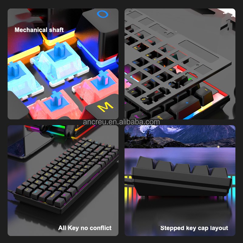 Ancreu OEM In Stock RGB DIY Mechanical Keyboard 87 Keys With light 9 different Modes LED Lighting Wired Mechanical Keyboard Kit