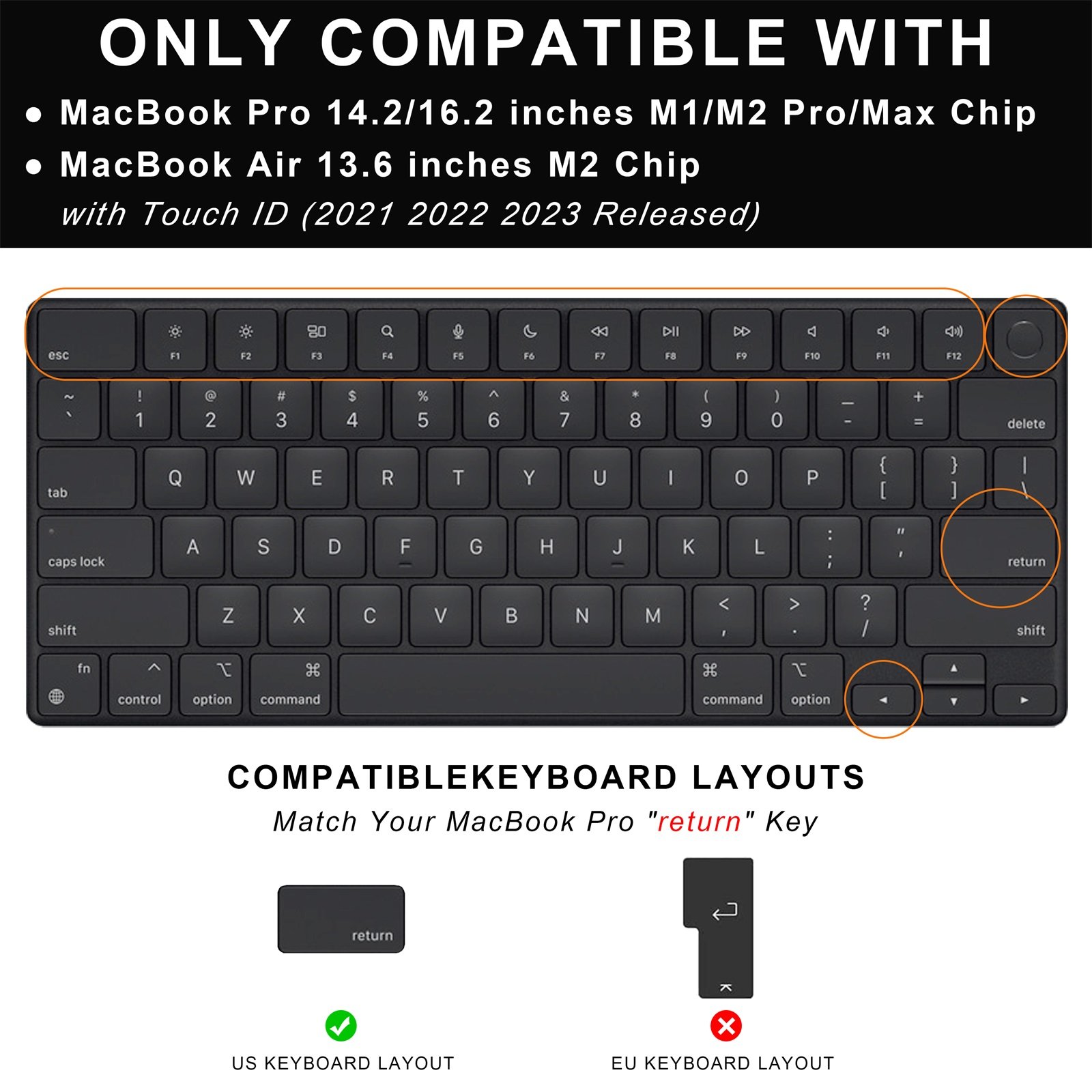 Waterproof Laptop Keyboard Protector Cover for MacBook Pro 14 Pro 16 A2442 A2485 Keyboard Skin,US Version