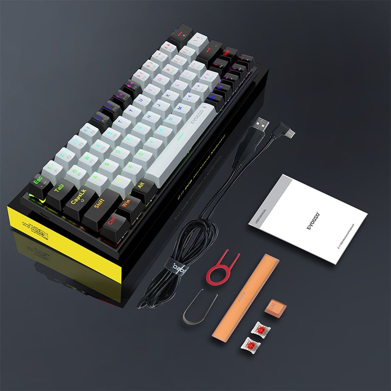 E-Yooso Z-11 Gaming Keyboard Wireless 2.4G BT RGB Backlit 60% 63 Keys Keyboard Programmable Mechanical keyboard
