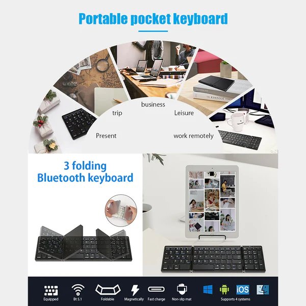 OEM & ODM B089 folding digital key mobile phone tablet portable three-system universal keyboard wireless BT keyboard 81 keys