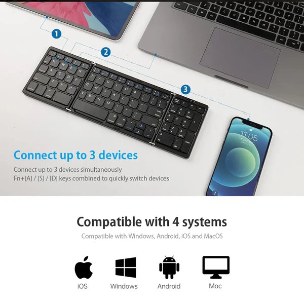 OEM & ODM B089 folding digital key mobile phone tablet portable three-system universal keyboard wireless BT keyboard 81 keys