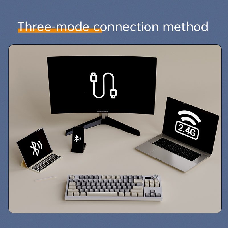 84 Keys Tri-mode Mechanical Computer Keyboard Office and Gaming With RGB backlight Knob 2.4G Wireless Type C USB Bluetooth