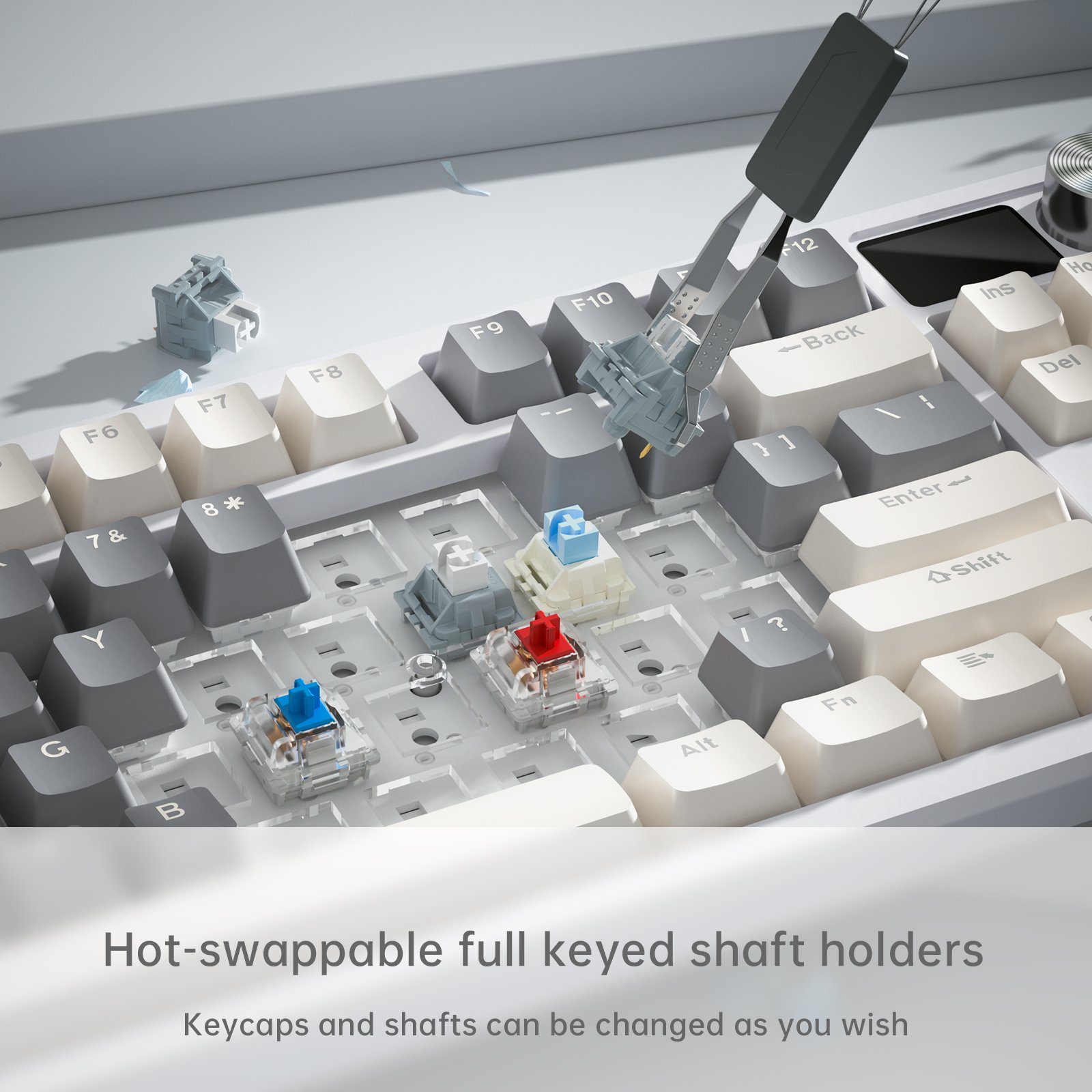 84 Keys Tri-mode Mechanical Computer Keyboard Office and Gaming With RGB backlight Knob 2.4G Wireless Type C USB Bluetooth