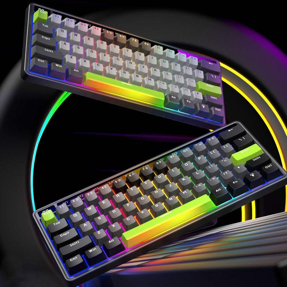 Wired Wireless Bluetooth three mode Ergonomics 61/64 Key Mechanical Gaming Keyboard with LED display