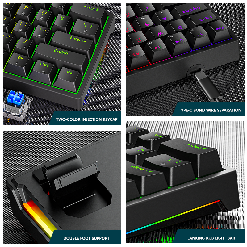 61 Keys Mini Gaming Keyboard Professional RGB Backlit Teclado Gamer Wired Wireless Mechanical Gaming Keyboard