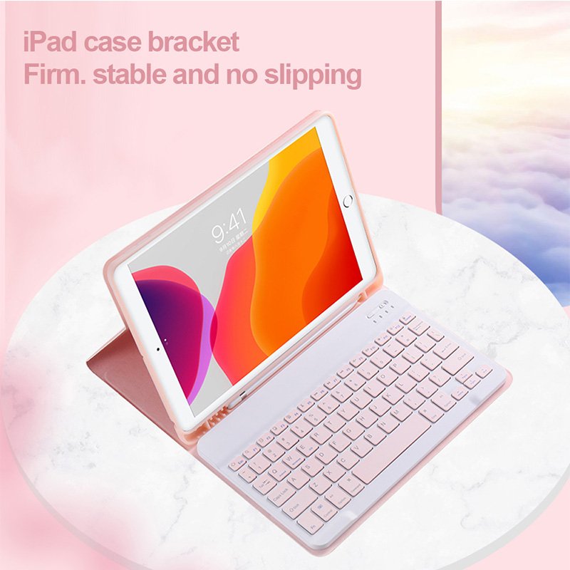 Leather Tablet For Ipad 10.2 10.5" Blue tooth Keyboard With Pen Slot Scratch Proof Cover Pu Pc Case