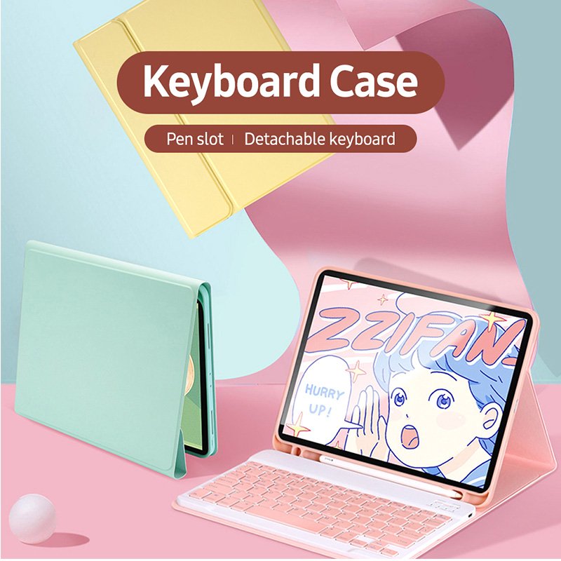 Leather Tablet For Ipad 10.2 10.5" Blue tooth Keyboard With Pen Slot Scratch Proof Cover Pu Pc Case