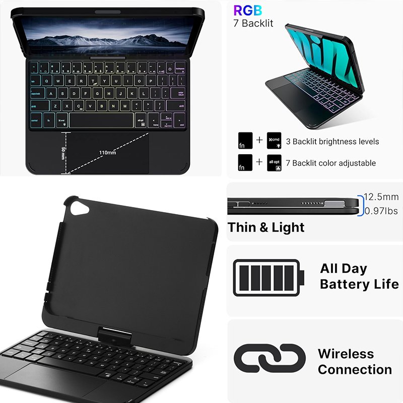 Keyboard Case for iPad Mini 6 - Trackpad - Wireless Case with Keyboard for iPad Mini 6th Generation 8.3" 2021-7 Colors Backlit