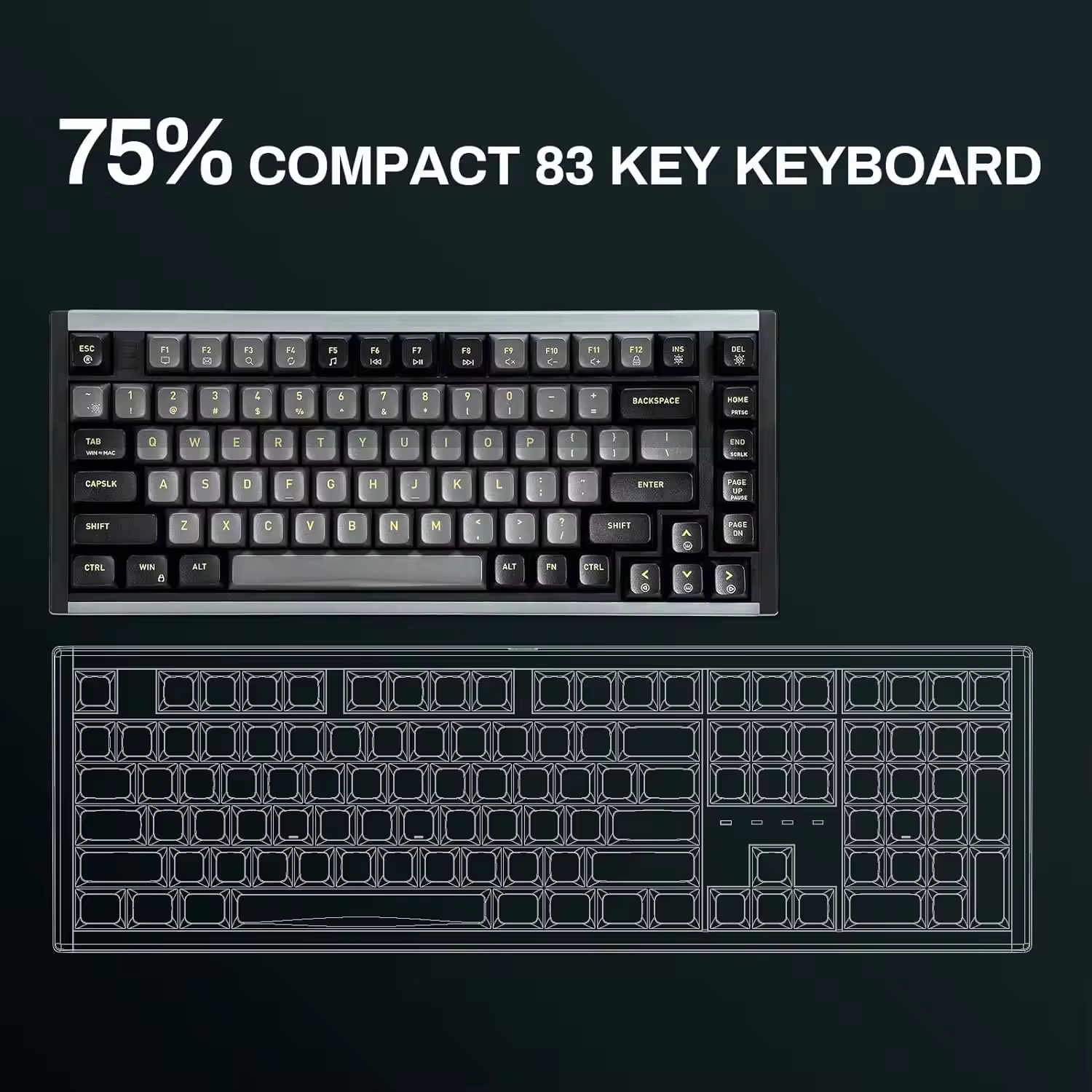 Custom Aluminum RGB Backlit Keyboard 75% 83 Key Gasket Wired Kailh Hot Swap Switch PBT Mechanical Gaming Keyboard For PC Desktop