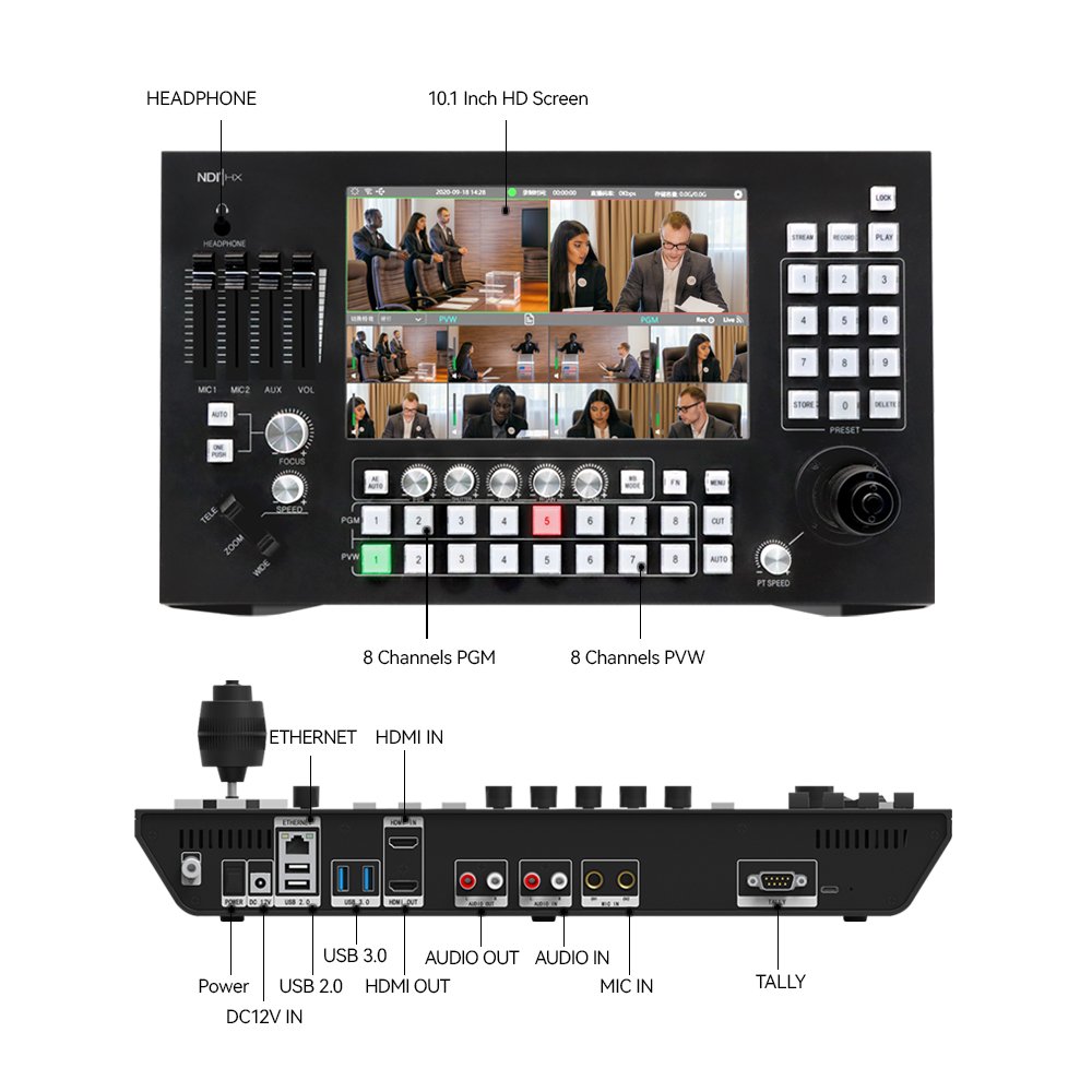 KATOV ptz camera switch 8ch mixer NDI HX2 de video switcher broadcast studio equipment video switcher