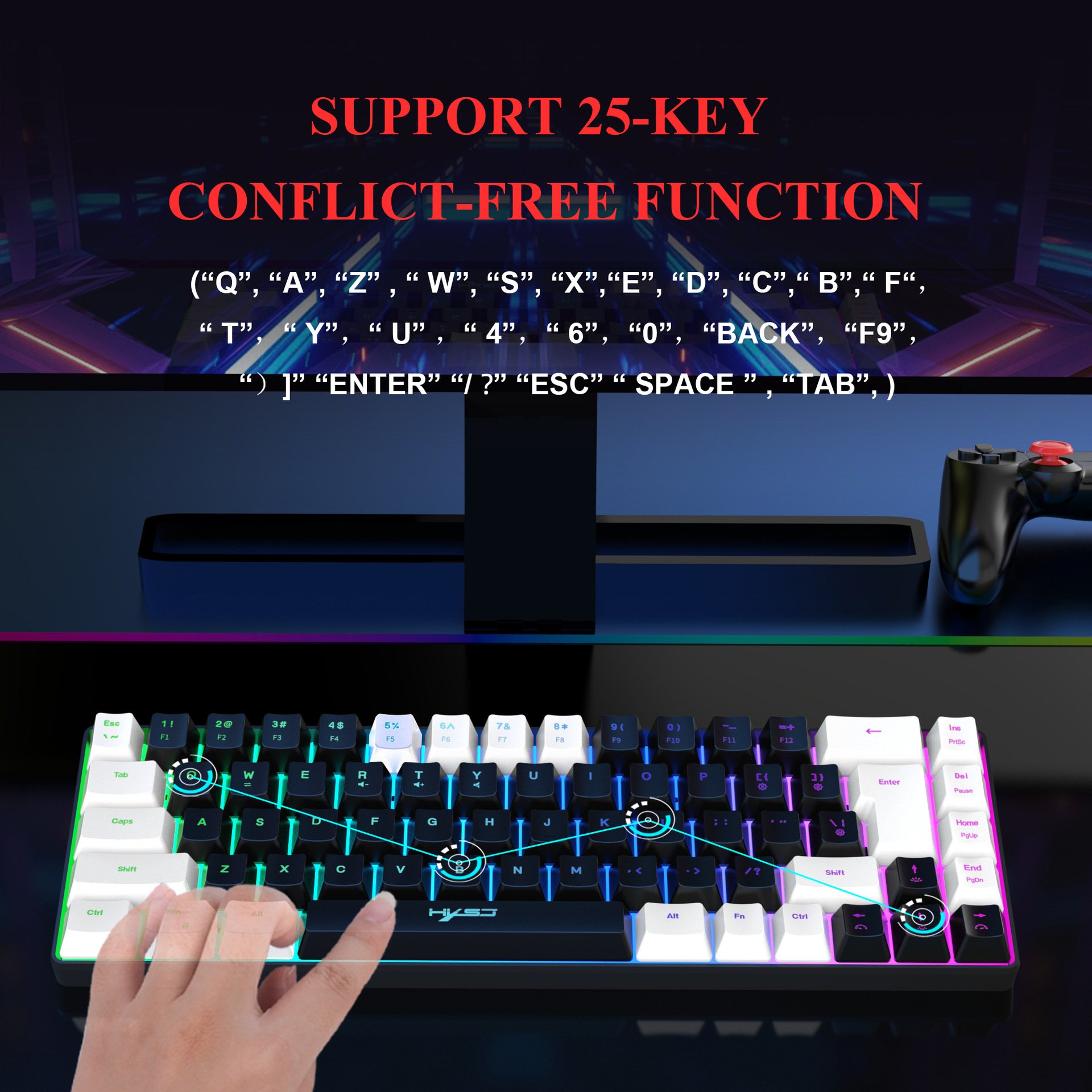 Multi-Function V200 Gaming USB Wired Membrane Keyboard Korean/Spanish Keycaps LED Backlit Gaming Mechanical Keyboard