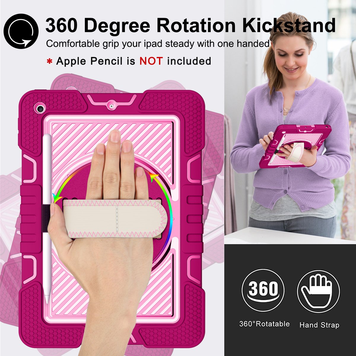 Heavy Duty Rugged Full Protective Dechatable Hand Strap Kickstand Tablet Case for iPad 10.2 7 8 9th Generation Case Cover