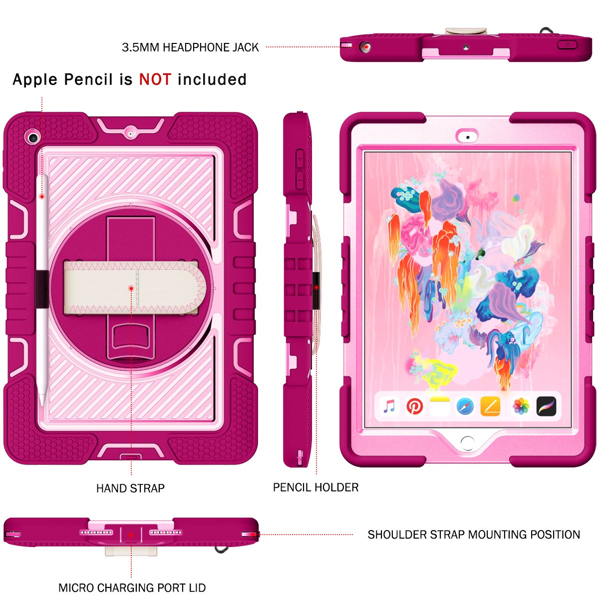 Heavy Duty Rugged Full Protective Dechatable Hand Strap Kickstand Tablet Case for iPad 10.2 7 8 9th Generation Case Cover