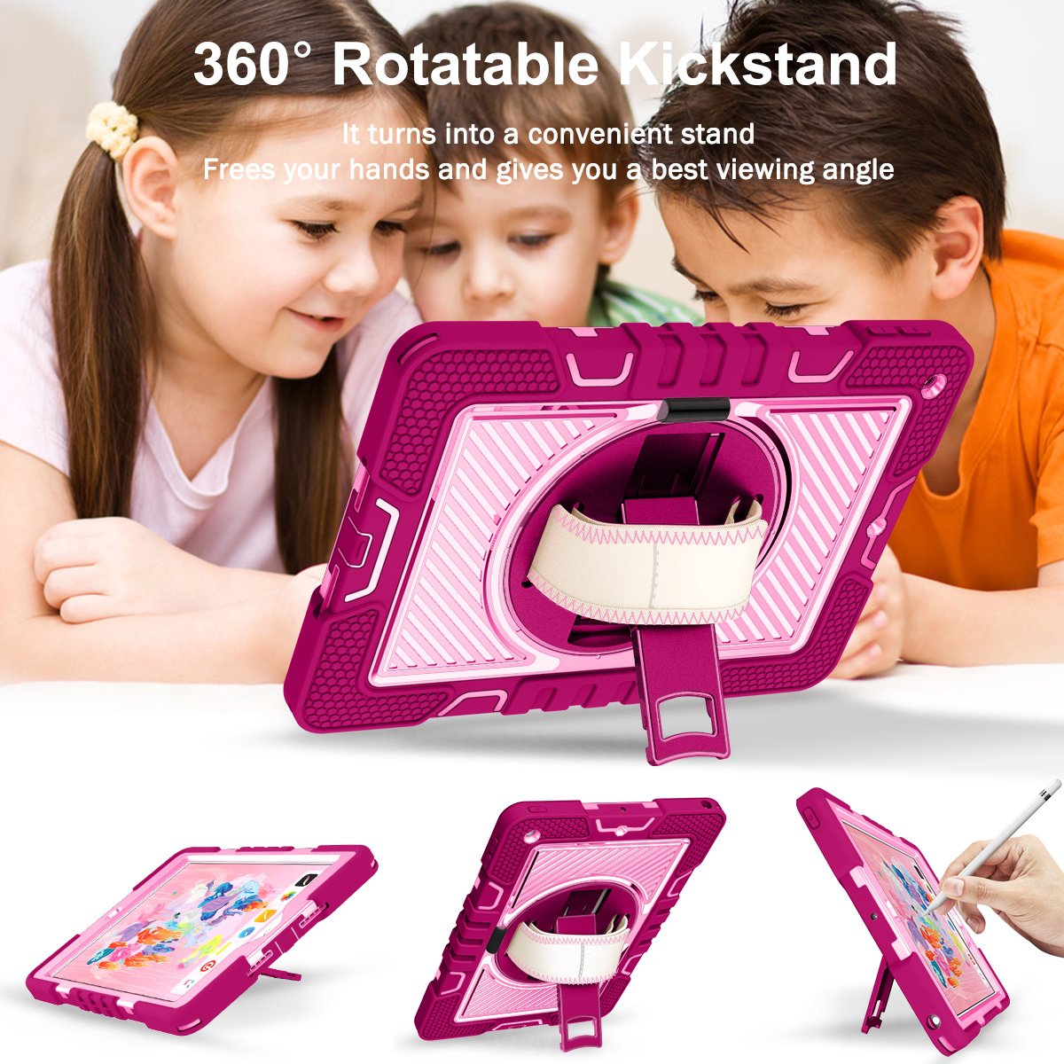 Heavy Duty Rugged Full Protective Dechatable Hand Strap Kickstand Tablet Case for iPad 10.2 7 8 9th Generation Case Cover