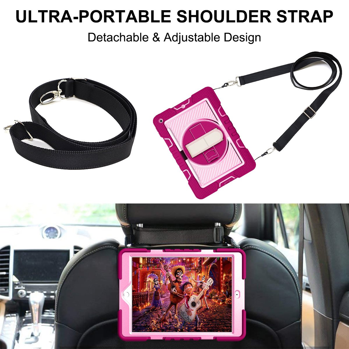 Heavy Duty Rugged Full Protective Dechatable Hand Strap Kickstand Tablet Case for iPad 10.2 7 8 9th Generation Case Cover