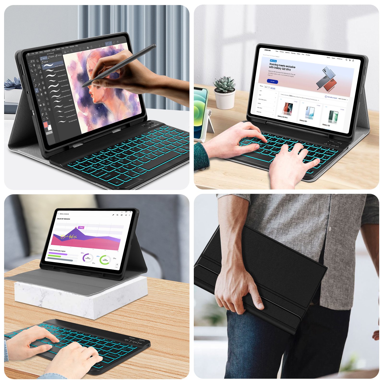 Magnetic Detachable Wireless Keyboard Cover for Samsung Galaxy Tab S6 Lite 10.4'' 2020 Leather Book Case