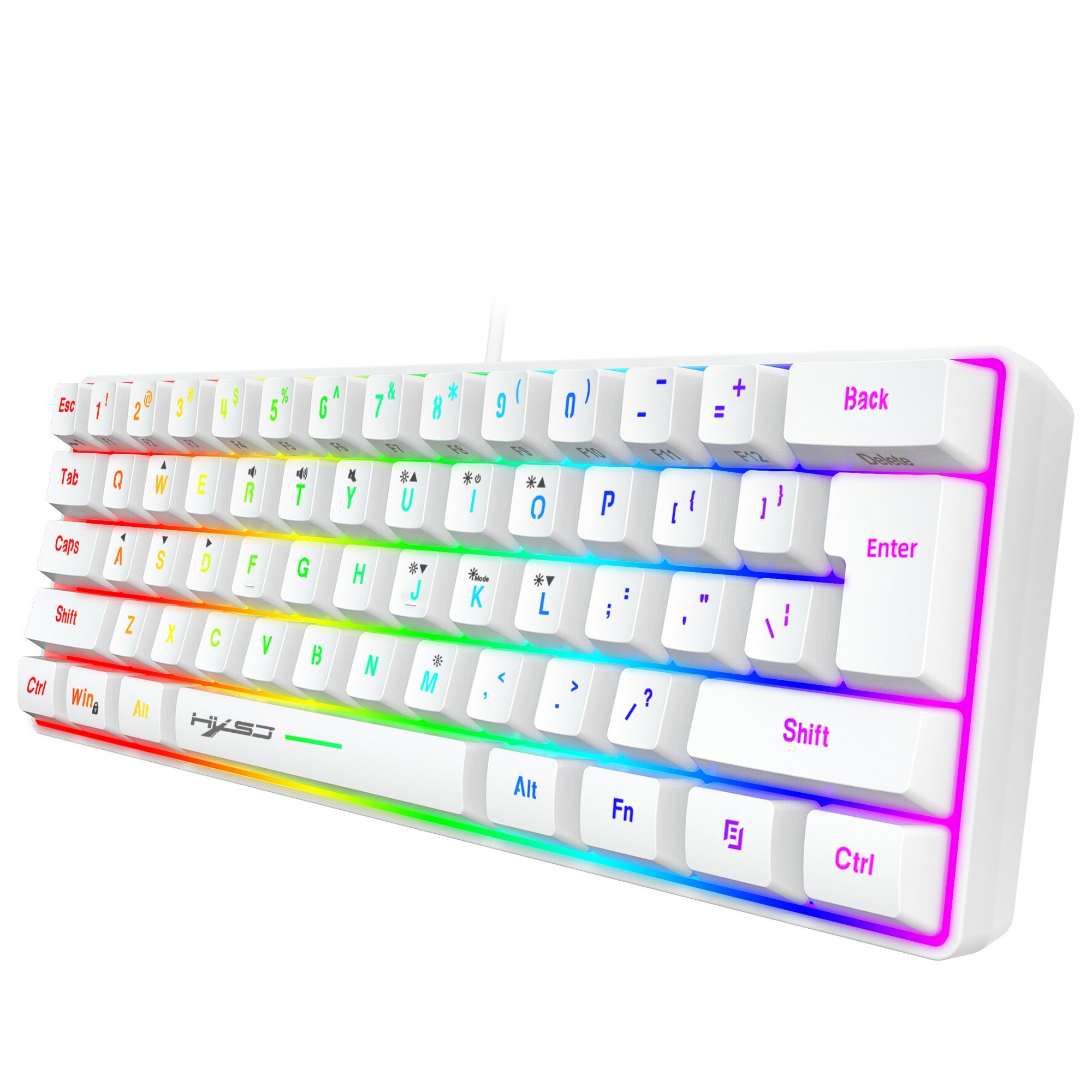 High quality HXSJ 61 keys 60 percent Mechanical feel Ergonomic Durable USB Cable RGB Mini White Gaming Keyboard for laptop gift